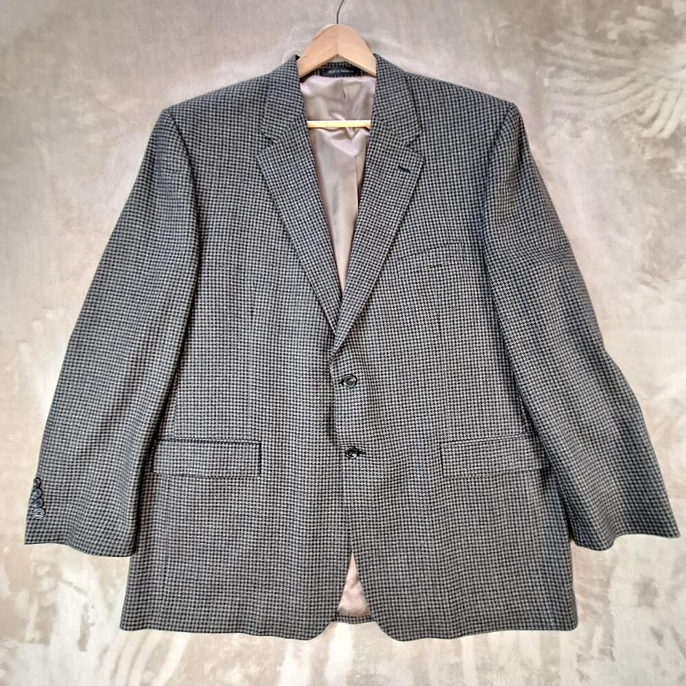 Chaps Sport Coat Mens 48 Long Gray Wool Check Tweed Single Vent 2 Btn Formal